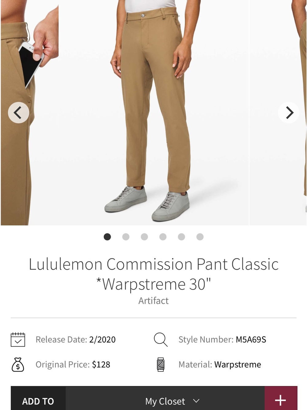 Lululemon Commission Mens Pants Size 34